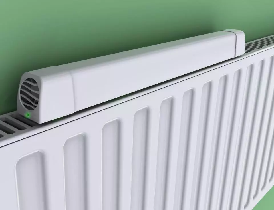 The Radiator Booster is a temperature-activated fan, that draws warm air out from behind a radiator and into the room
