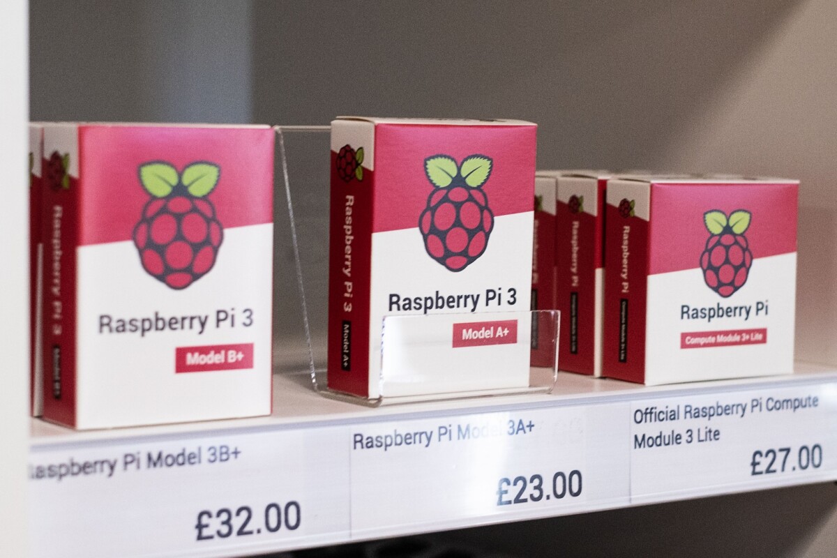 Current generations of Raspberry Pi computer boards are on sale at the Cambridge, UK, retail store