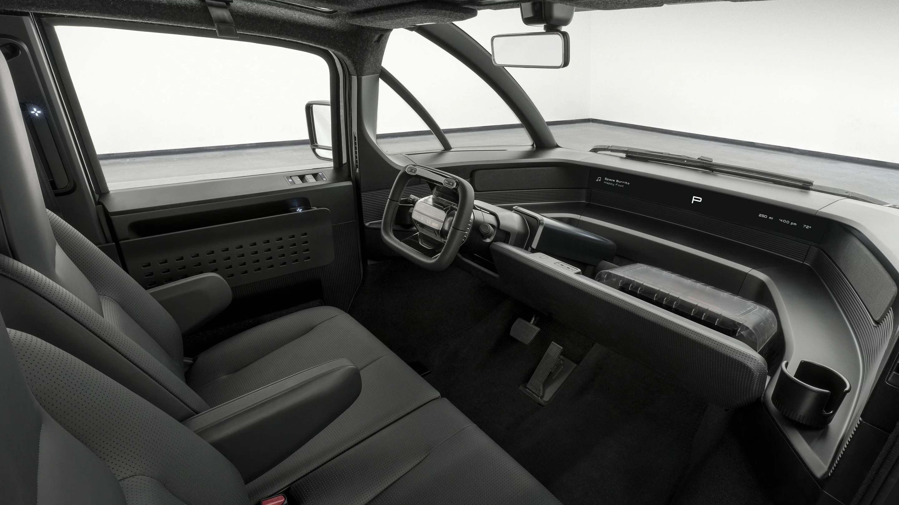 Canoo has detailed the interior, but it looks fairly basic and appears to lack the now familiar large infotainment display