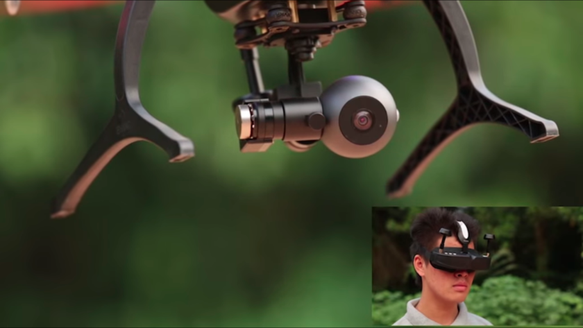 The system takes the movement of the VR headset and uses it as input controls for the Ghost Drone 2.0's gimbal