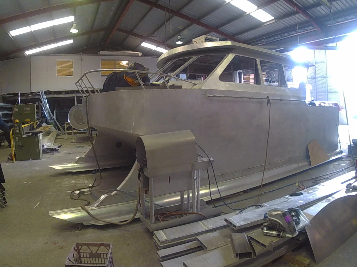 The completed skis finally welded into position on the hull