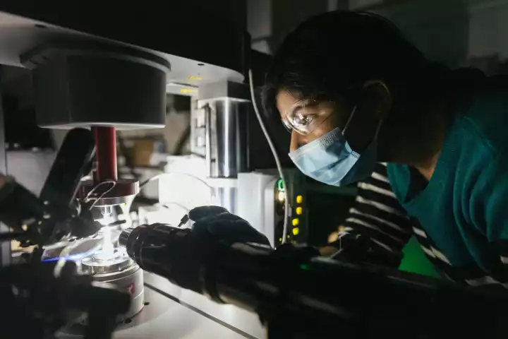 Postdoctoral research associate Komal Chawla studies the vertically aligned carbon nanotube foam in the lab