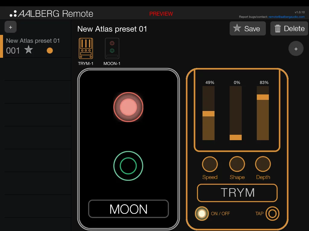 The upcoming Aalberg Remote app allows players to save and instantly recall setup presets
