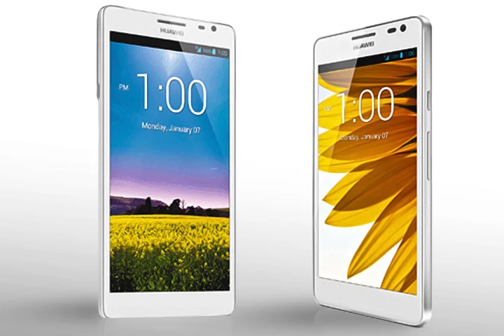 The Huawei Ascend D2 (right) only looks small next to the enormous Ascend Mate