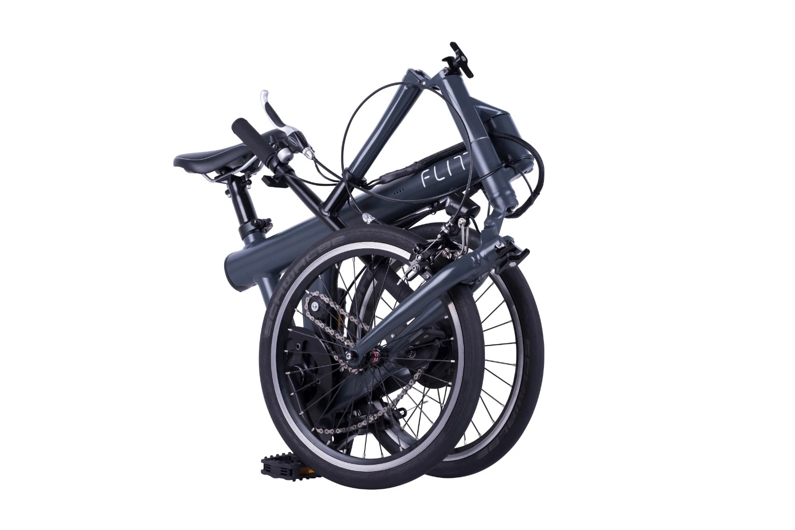 When folded, the Flit-16 can be rolled along on its wheels