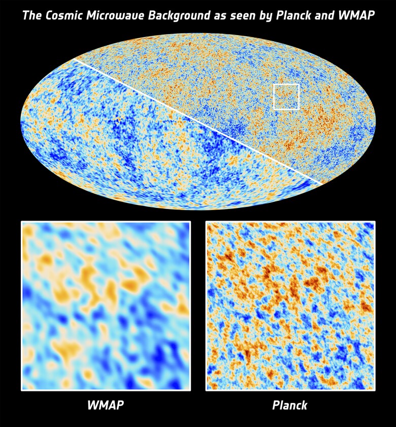 Planck's image is more detailed than previous studies, such as that made by NASA's Wilkinson Microwave Anisotropy Probe (Image: ESA)