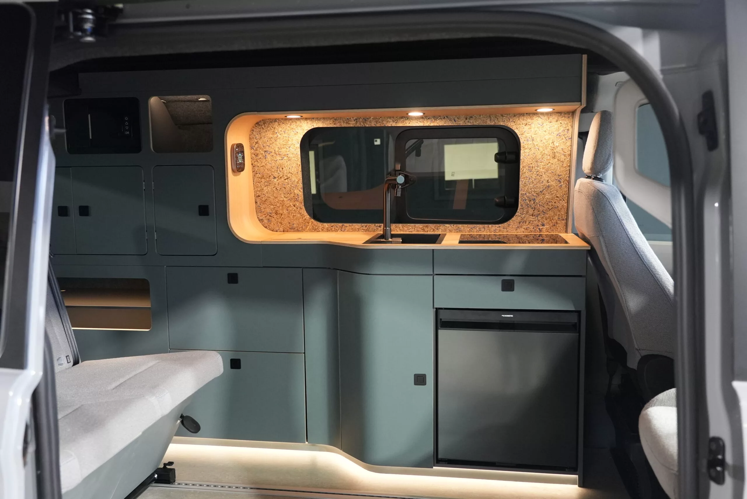 Rhön Camp creates a more traditional interior layout than Freescape, borrowing the general floor plan from the VW California and other midsize van campers