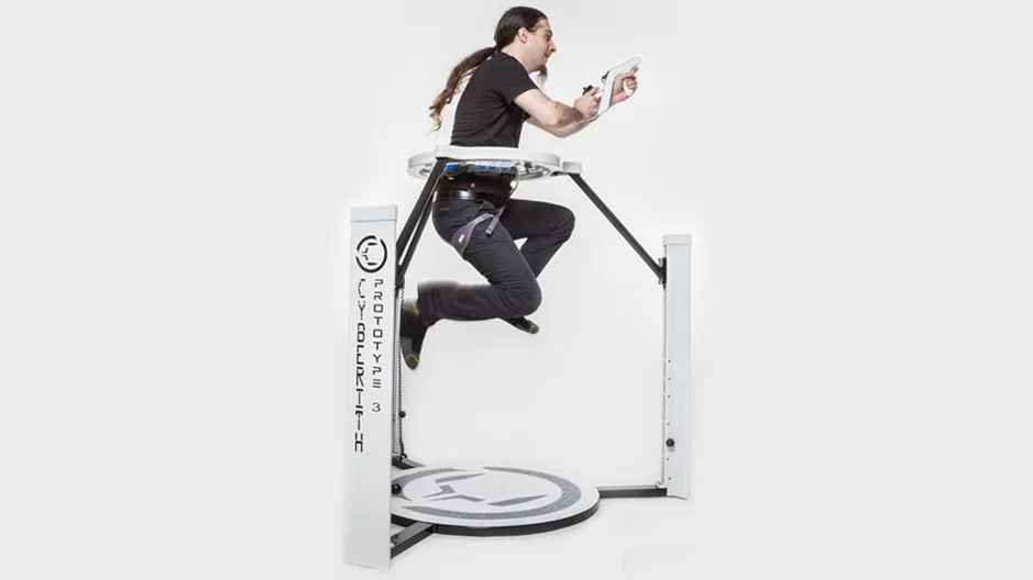 The Virtualizer VR rig from Cyberith lets gamers walk, run, jump, crouch, kneel and even sit