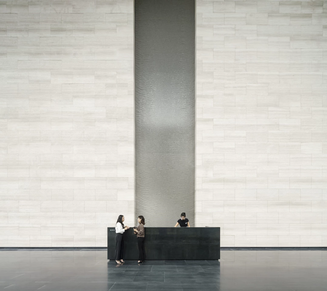 The Rural Commercial Bank Headquarters' interior is designed using principles from principles from Feng Shui