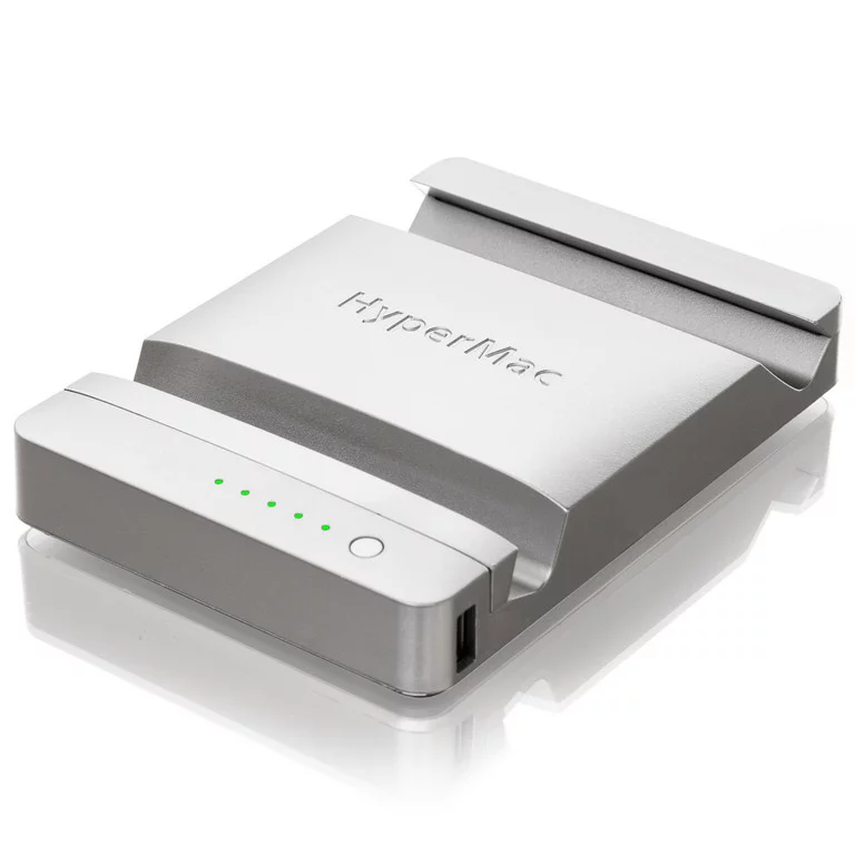 The 6 x 4.2 x 1.1 inch HyperMac Stand uses the natural weight of the lithium-ion battery cells to provide added stability