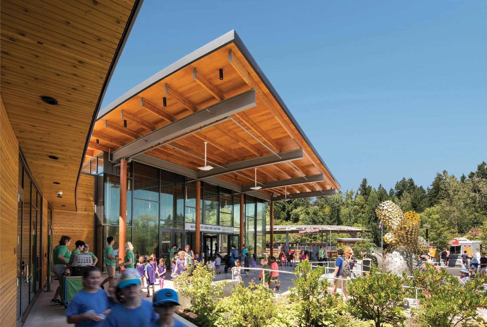 Oregon Zoo Education Center was designed by Opsis Architecture and aims to inspire visitors to engage in sustainable actions and lifestyle choices