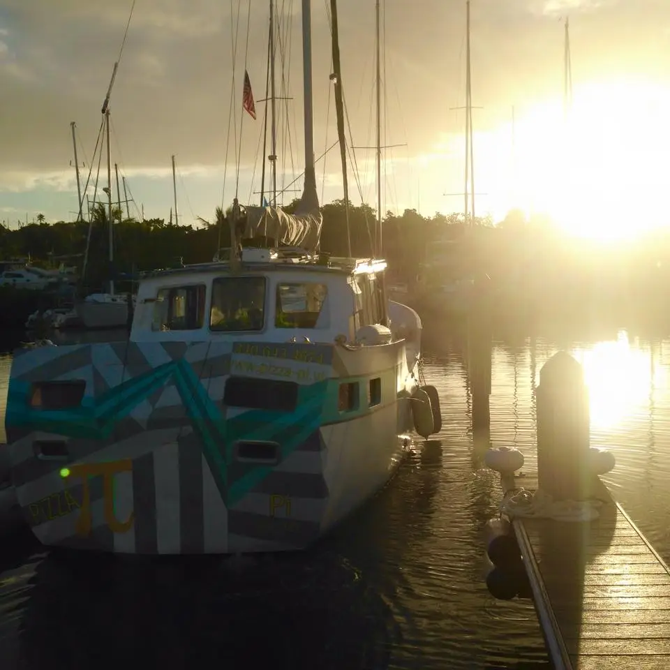 After taking ownership of the sailboat, Sasha and Tara Bouis re-built the vessel's complete interior by hand