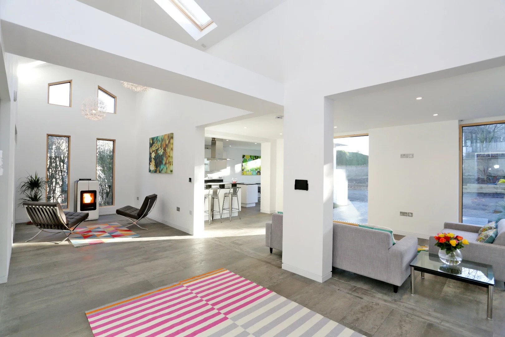 Inside the single-story Schoolmasters prefab home in Scotland