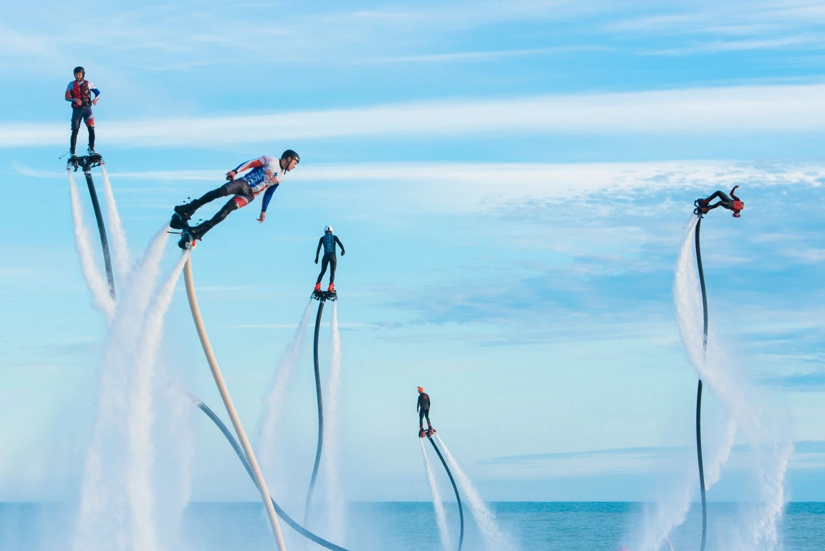 Remarkable Award in Sports in Action. Several flyboarders breaking the flyboard world record