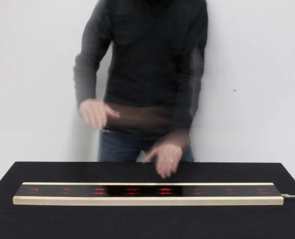 Each of the eight Infrared proximity sensors across the surface of the Airpiano can register and play three notes depending on the user's vertical hand position