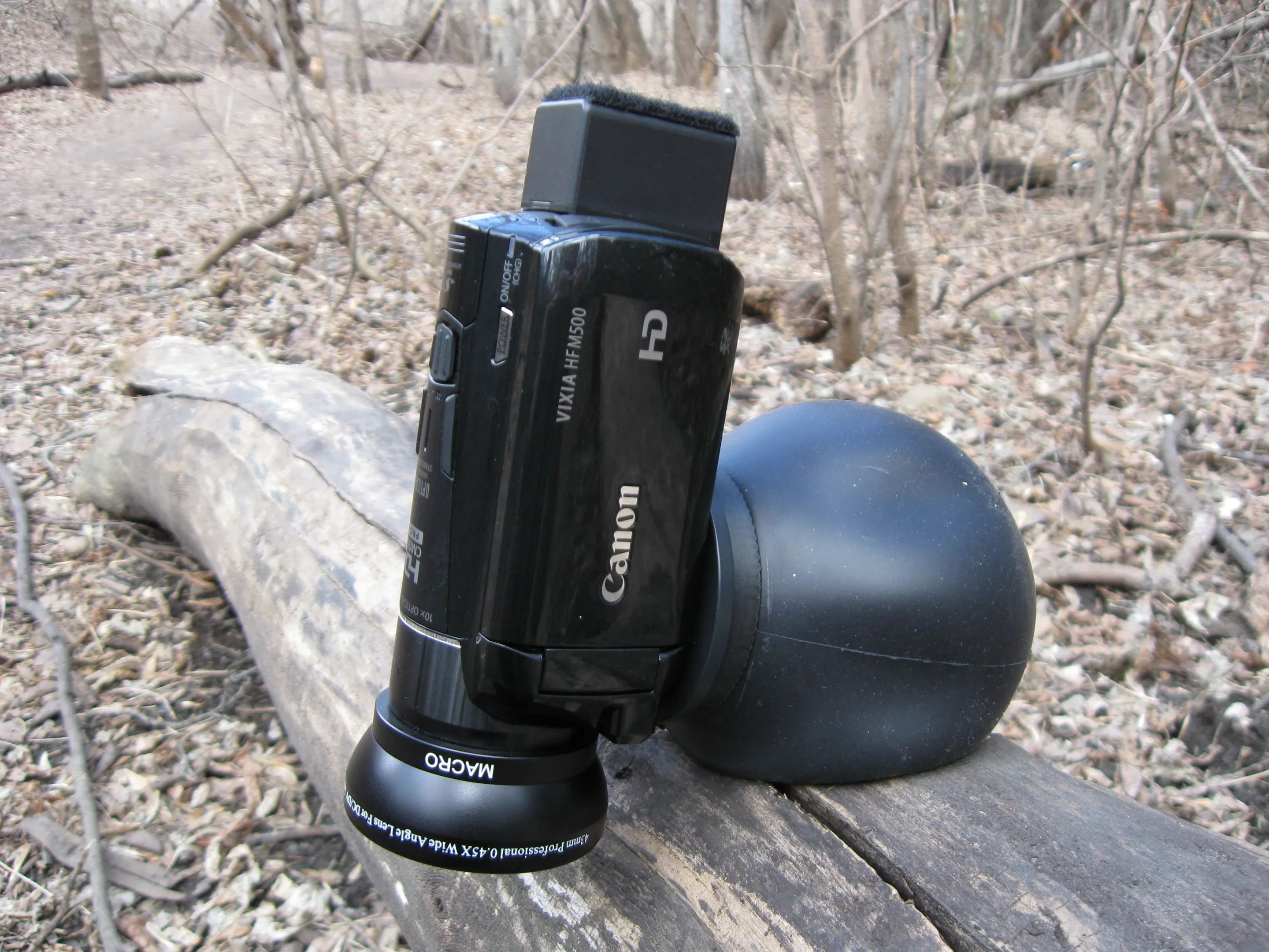 Because it weighs more than the camera attached to it, the Flex Shot can be laid on its side to get shots looking straight down
