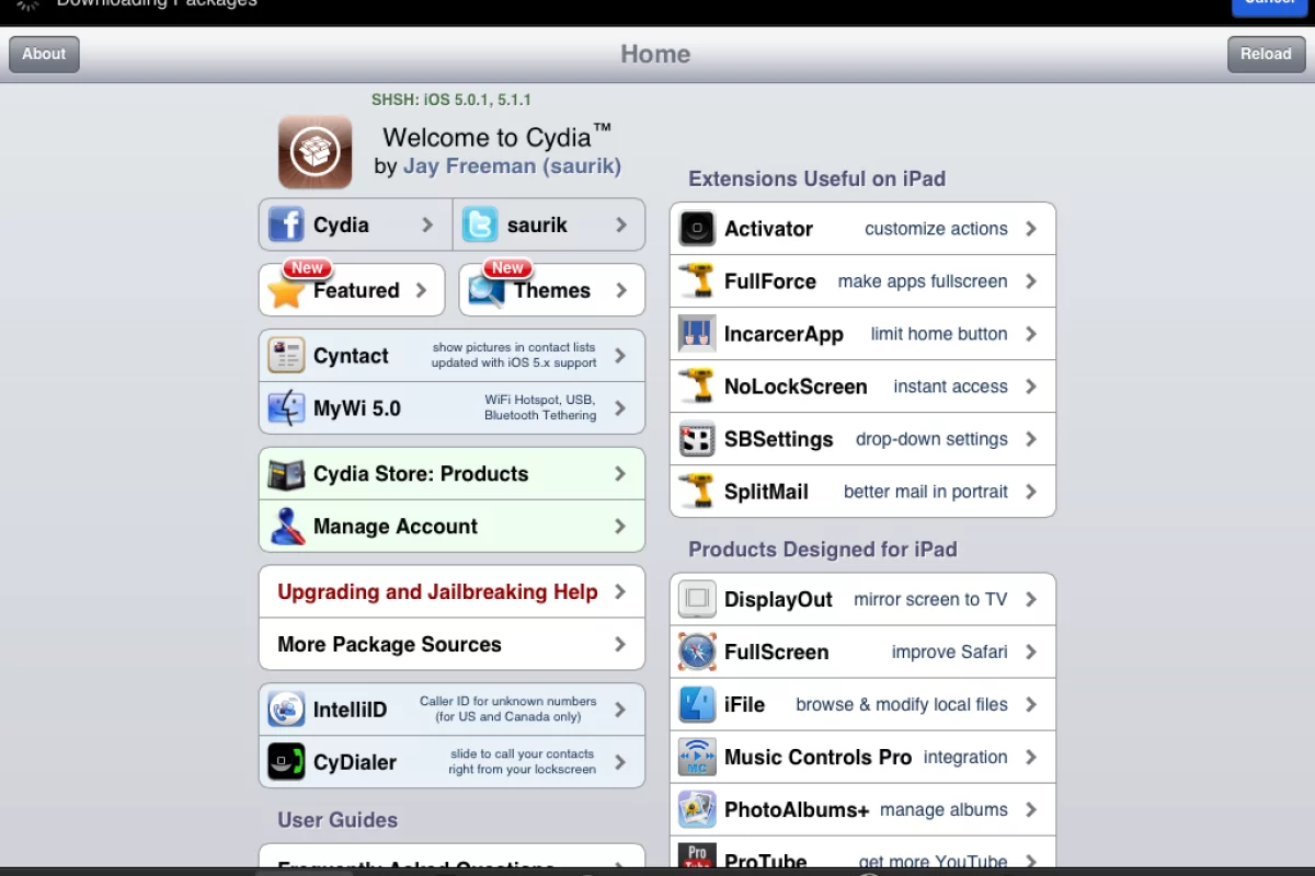 Cydia on an iPad 2 running iOS 5.1.1
