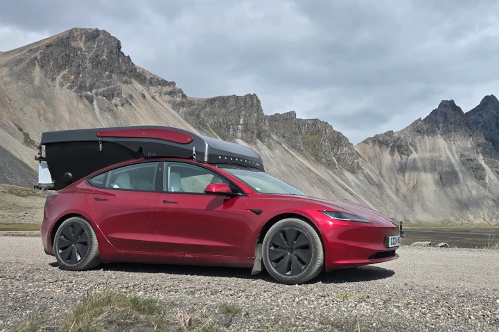 Wheelhome's Tesla Model 3 Dashaway eRC takes a little time to pose against one of many superlatiive Icelandic backdrops
