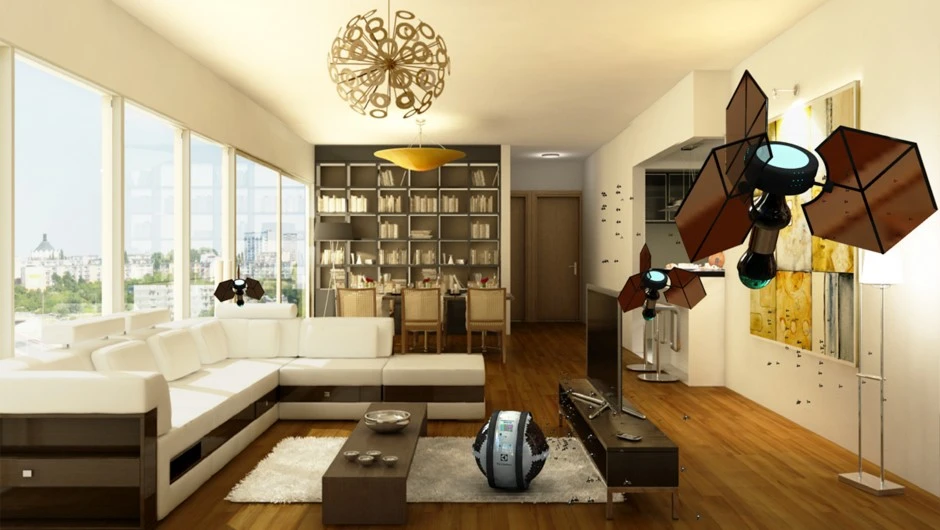 The robots are programmed to clean your house before taking flight, swarming your home with a team of tiny flying cleaning machines
