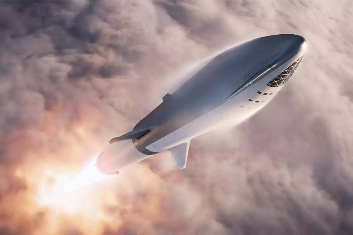 Render of SpaceX's Starship in flight
