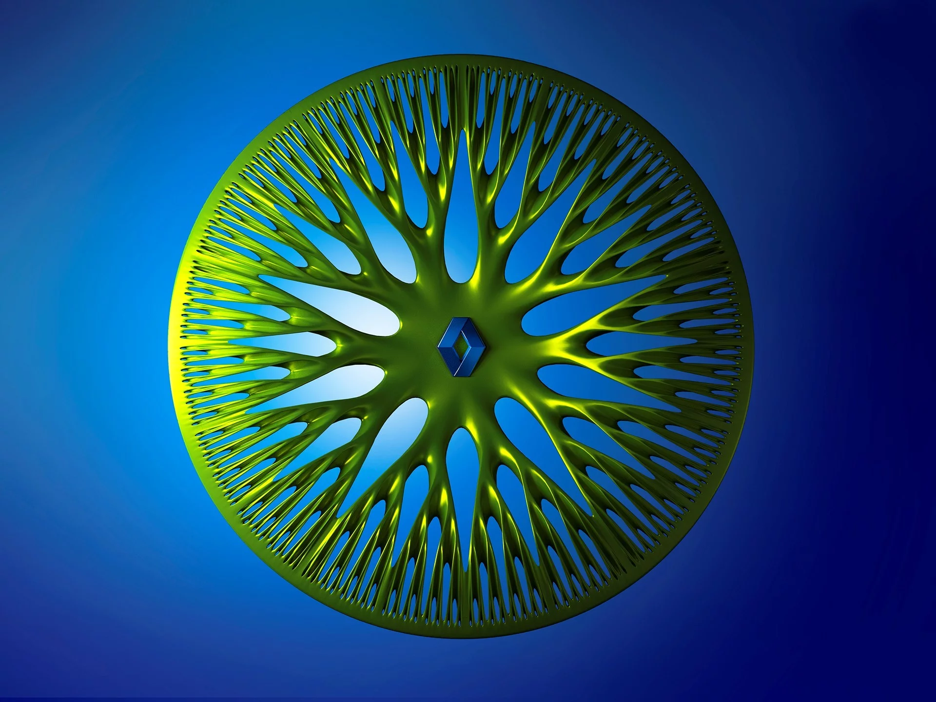 Custom wheels feature a glowing green finish based on intelligent, structural growth formations in nature