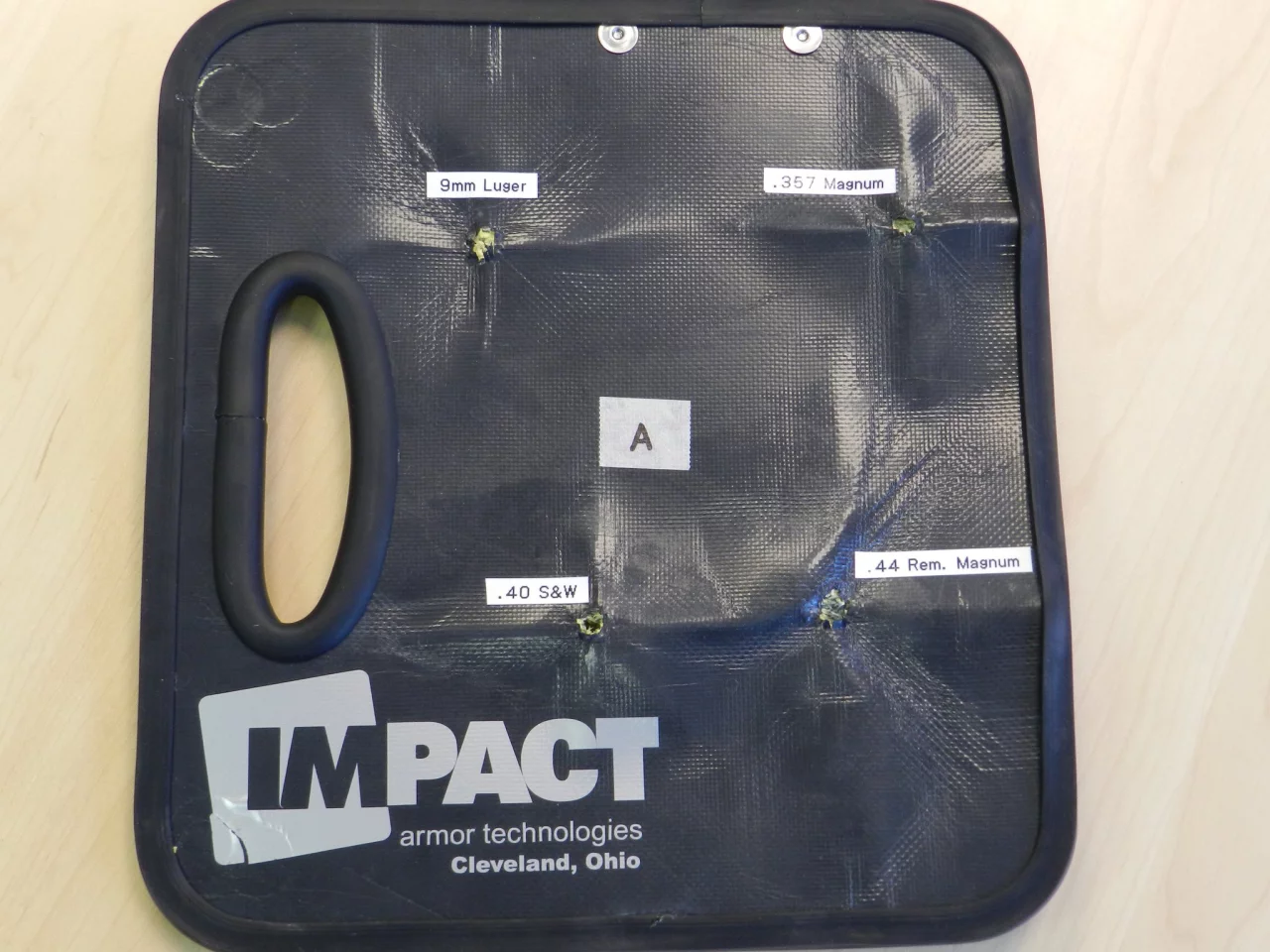The IMPACT Ballistic Clipboard provides multi-hit protection against 9mm, .357, .40, and .44 mag rounds at up to point blank range, in hot or cold temperatures