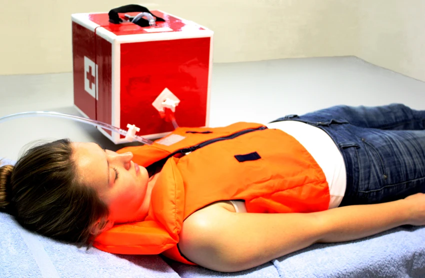 The prototype cooling vest and zeolite chamber