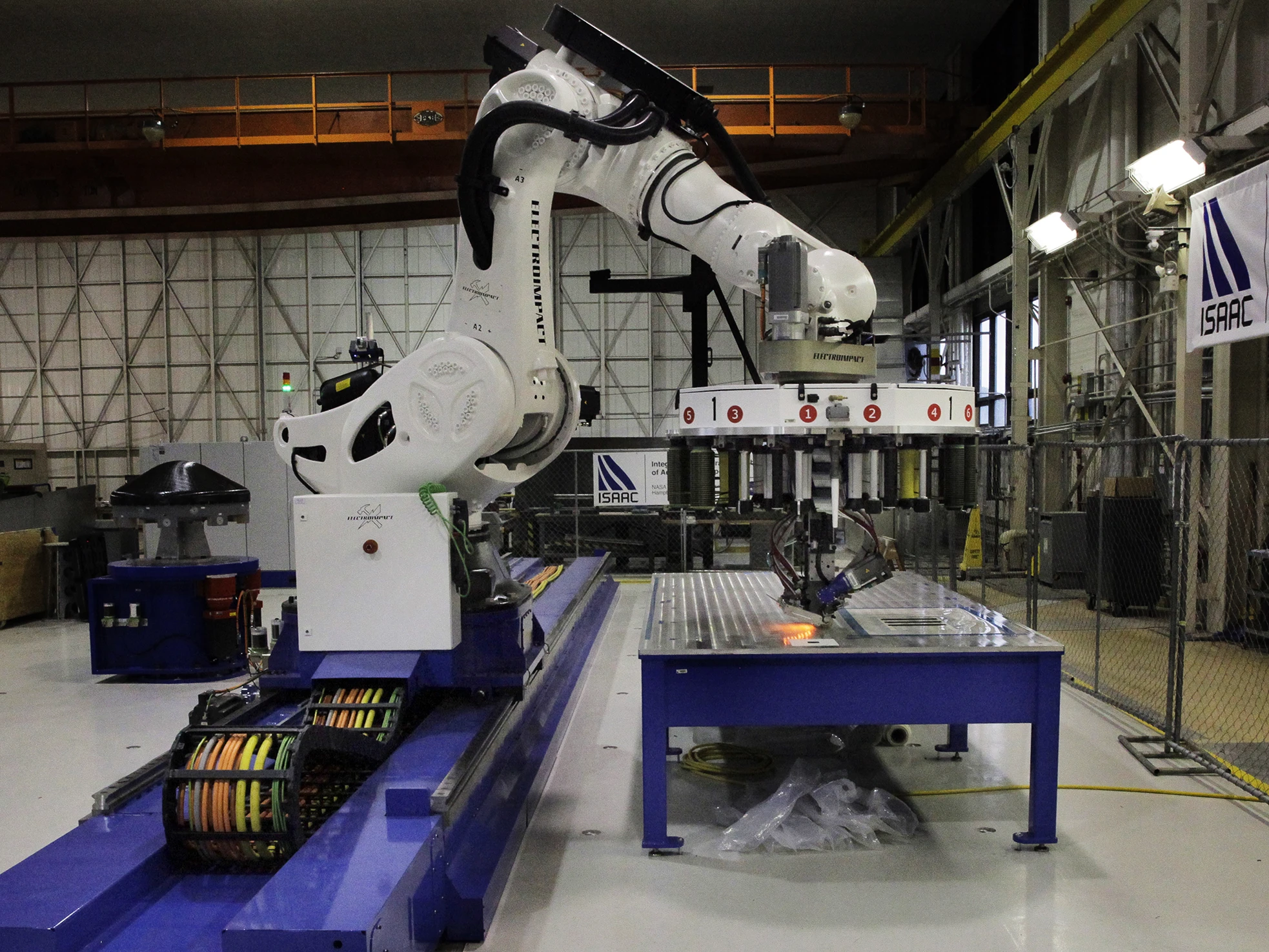 The Integrated Structural Assembly of Advanced Composites (ISAAC) robot that will be commissioned later this week (Photo: NASA/David C. Bowman)