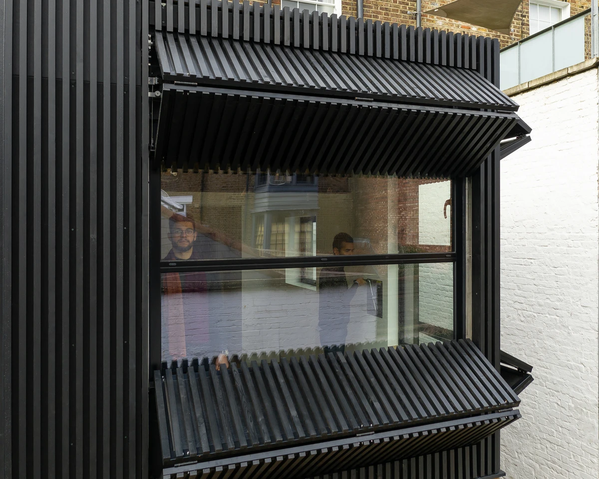 The winch mechanisms are self-locking, allowing the shutters to be left open at any point