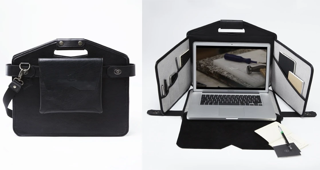 La Fonction No.1 is a briefcase which transforms into a miniature mobile cubicle