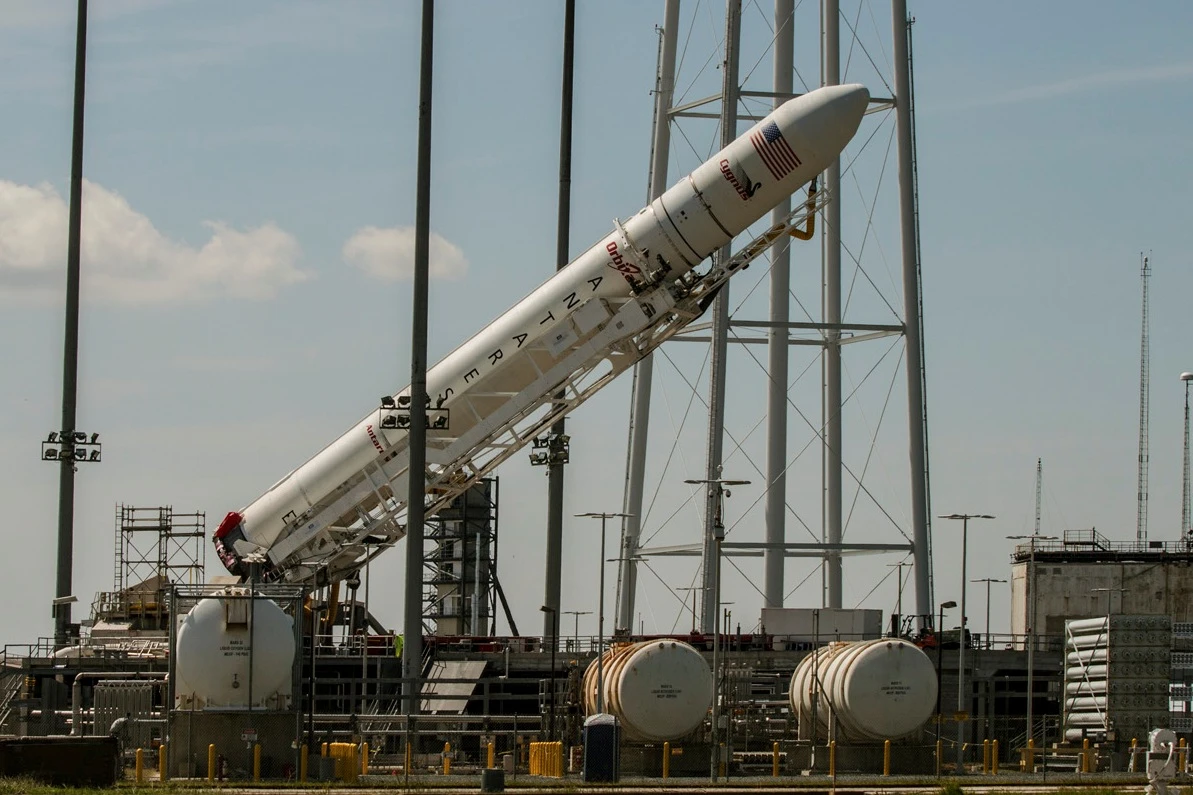 Antares being raised for launching (Image: NASA)