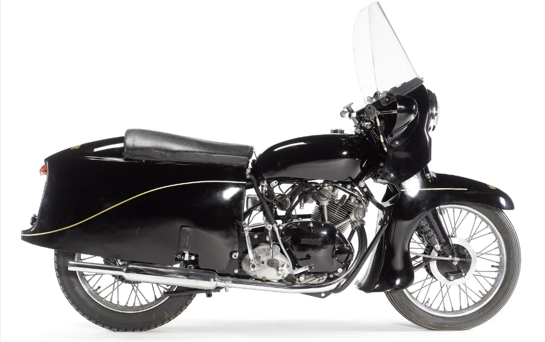 This 1955 Vincent 499cc Victor Series D is the actual prototype. It sold for GBP 107,100 (US$176,801) in April, 2011 at Bonhams’ Stafford (U.K.) sale