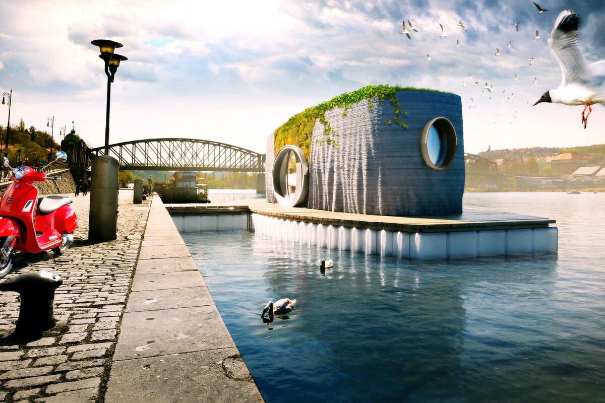 Prvok, a 3D-printed small home on a pontoon, will be the Czech Republic's first piece of printed architecture