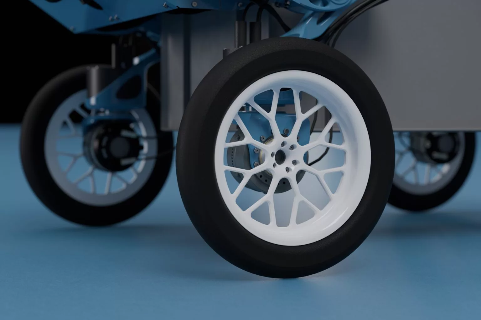 Each of the wheels is independently powered and independently steerable