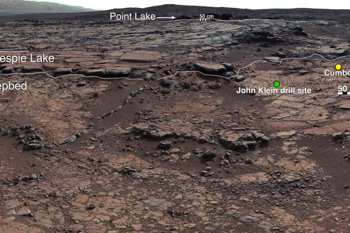 View of Yellowknife Bay formation with drilling sites (Image: NASA/JPL-Caltech/MSSS)