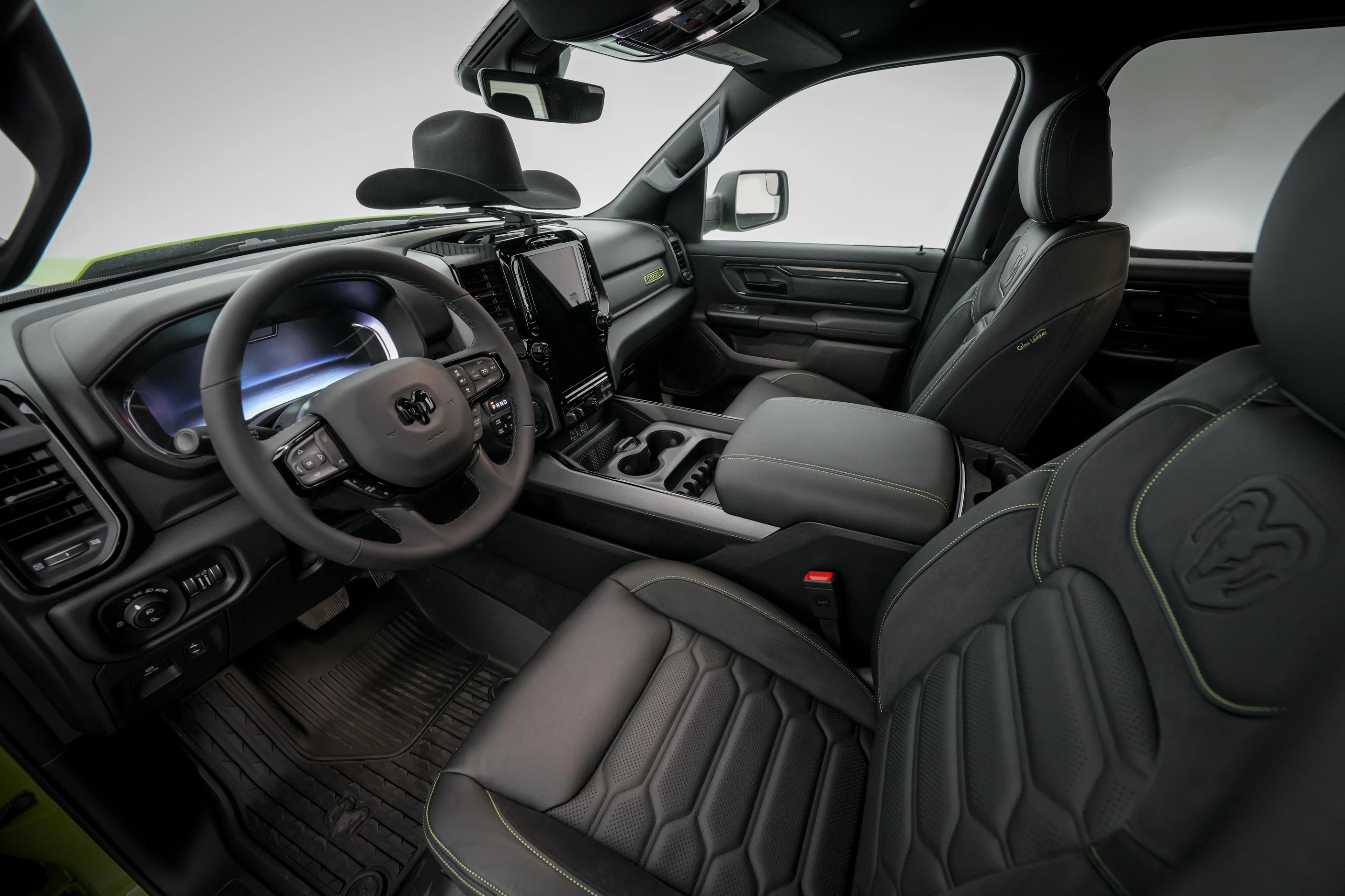The Dude Ram Concept's interior touches include contrasting stitching, a hat rack, and custom floor mats
