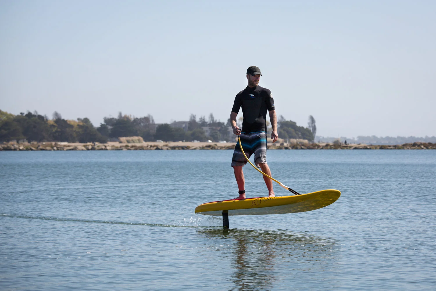 The electric-powered, remote-controlled Jetfoiler board in action