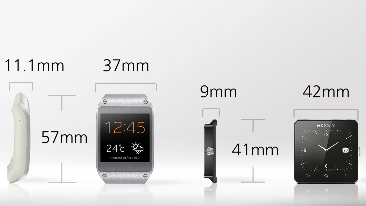 If you take bands out of the picture, then the Gear is taller and thicker