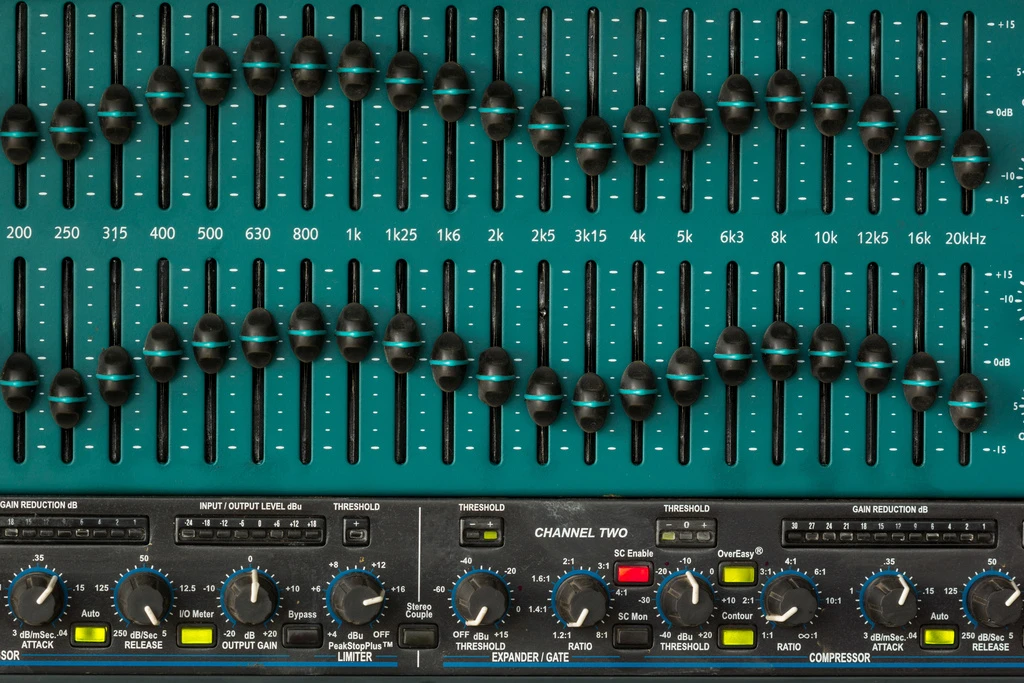 An old-school graphic equalizer: each slider represents the volume of a particular frequency within the sound. More bass? push the ones on the left up. More treble? That's the ones on the right.