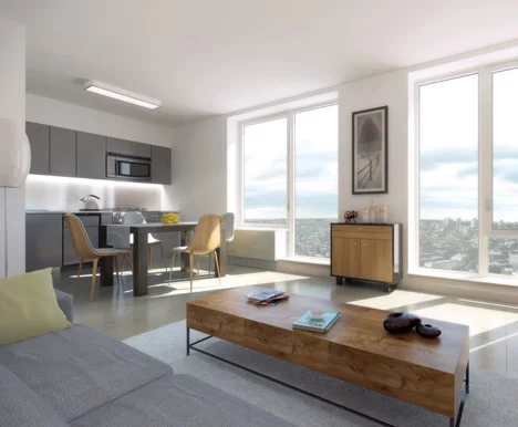 All residents will have high-quality appliances and access to amenities, including a roof terrace, fitness center and bike storage (Image: SHoP)