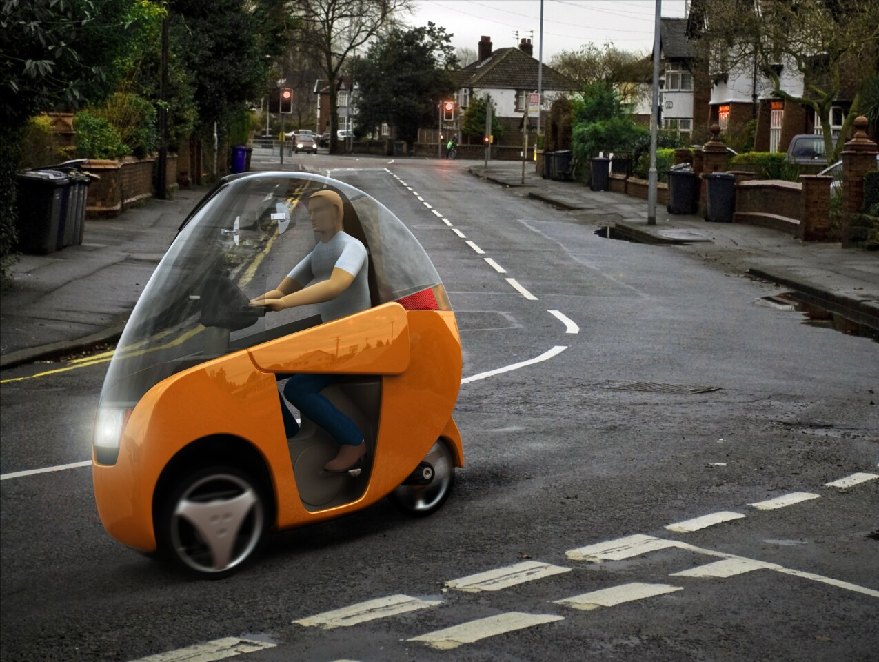 Two front wheels for grip and banking over during cornering will make the emcycle an urban rocketship
