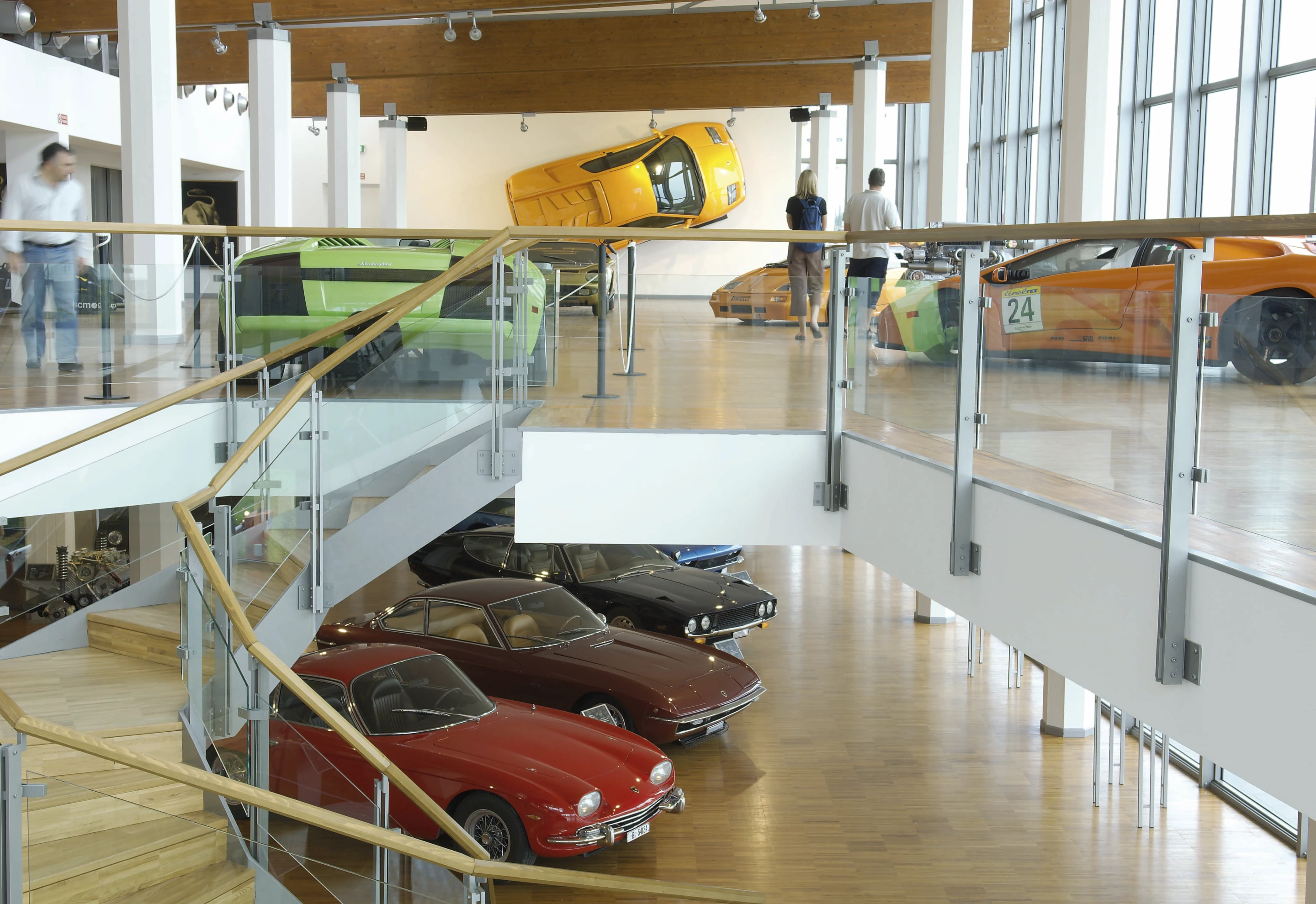Miura's, Diablos, F1, Countach, 350 GTV, engines, manufacturing tools, etc, are all on display at the museum, including the infamous wall hung Diablo in the background