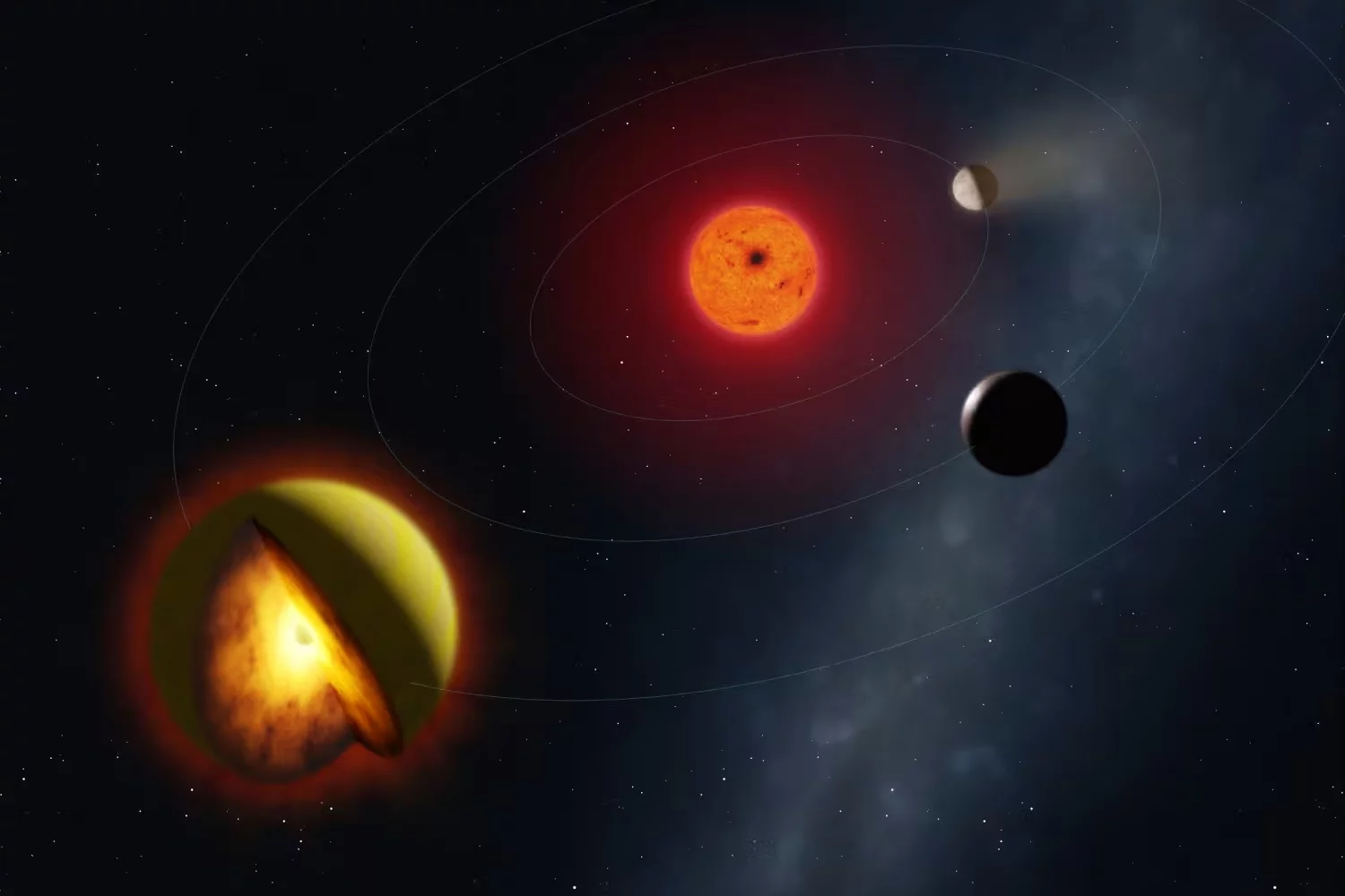 An artist's impression of L 98-59 d, which orbits a small red star
