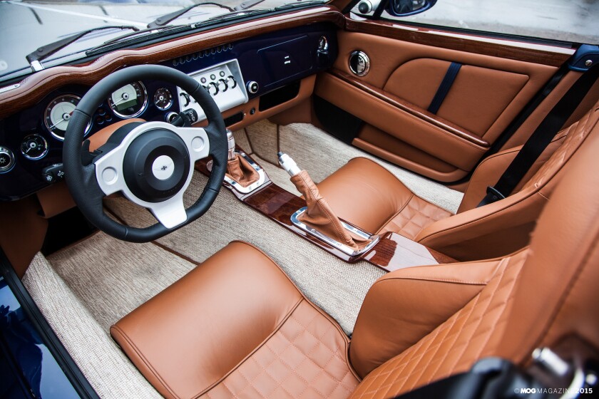 The interior of a Morgan Gen 5 Aero 8, lots of leather, wool carpet and Britishness