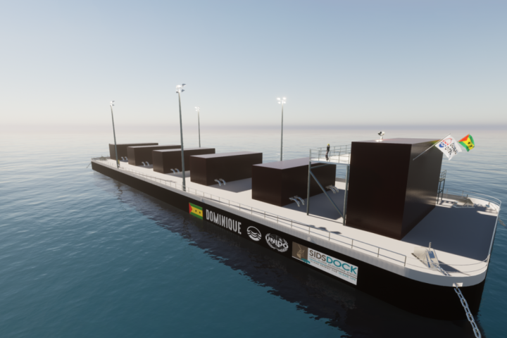 Global OTEC's clean energy barge, Dominique, harvests power from the temperature differential between deep water and surface water