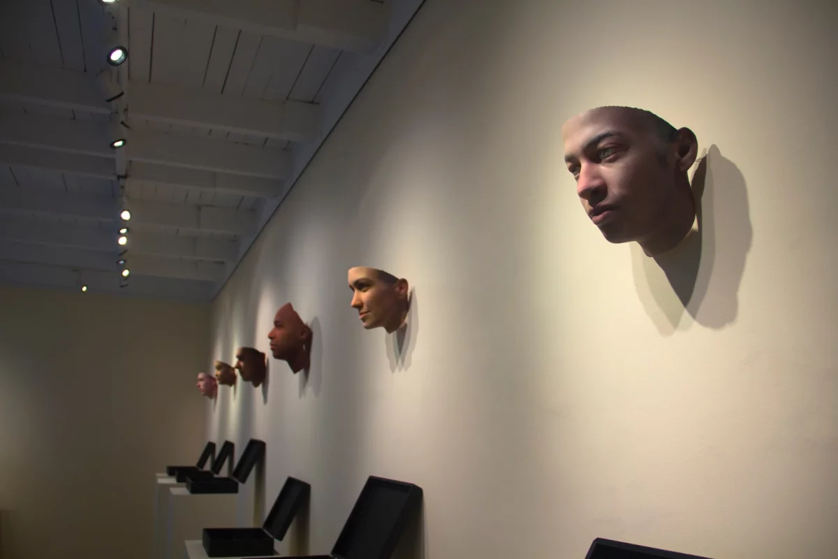 BioArt is a field that sits perfectly at the intersection of art and bioscience – the above piece displays 3D-printed faces reconstructed from anonymous DNA samples found on a city street