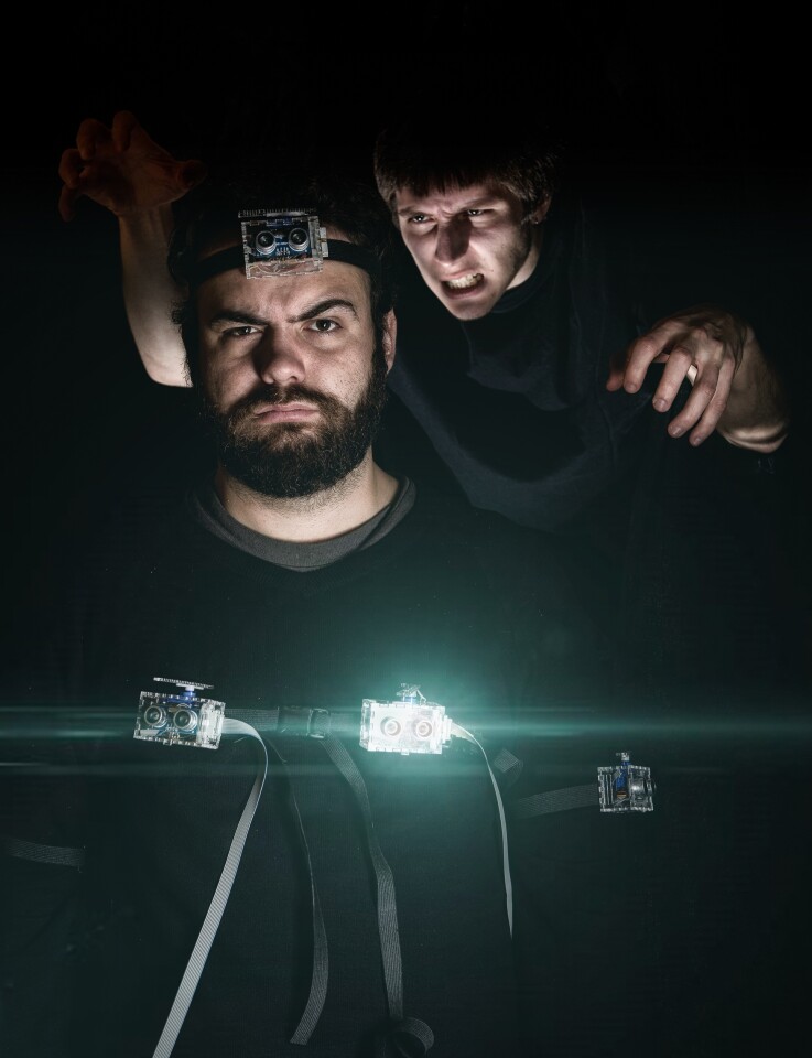 Using a collection of sensors placed all over the body, the SpiderSense suit detects objects in the environment and warns the wearer when anything gets too close (Photo Credit: Lance Long, EVL)