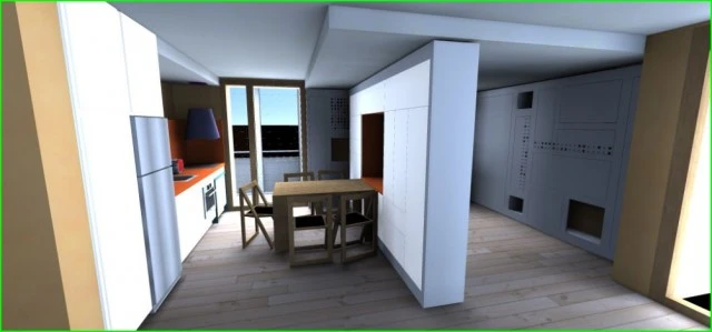 Canopea’s interior space is equipped with a unique floor-to-ceiling mobile cabinet on wheels