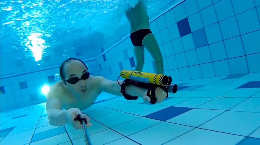 The Scubalec in use – selfie stick not included