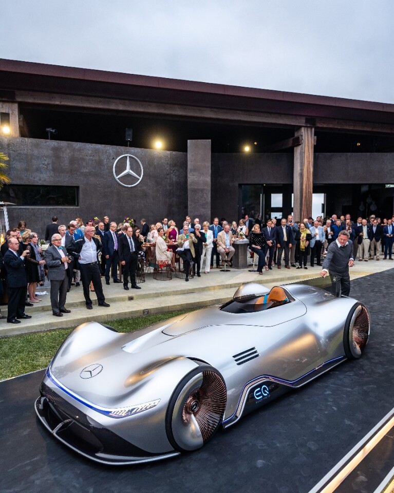Gorden Wagener, Chief Design Officer at Daimler AG, presents the Vision EQ Silver Arrow concept at Monterey Car Week